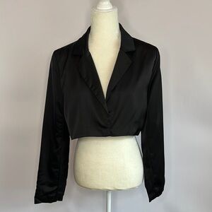 Princess Polly Black Satin Cropped Jacket